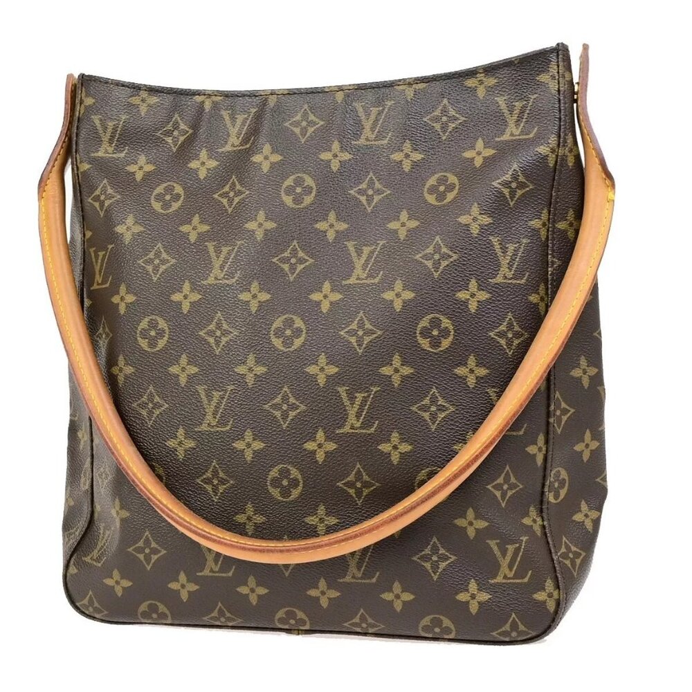 LOUIS VUITTON Logo Looping GM Shoulder Bag Monogram Leather Brown M51145 89ED212 - Picture 1 of 14